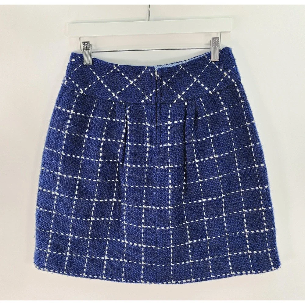Maeve Anthropologie Mini Skirt Women's 4 Navy Wool Blend Windowpane